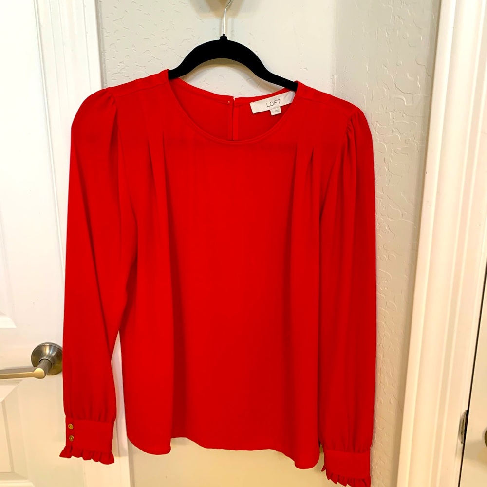 LOFT Red Long Sleeve Blouse